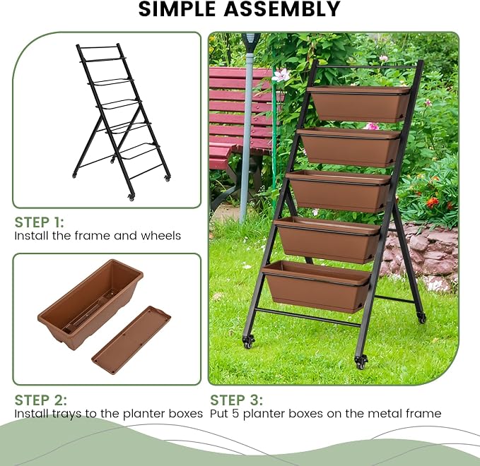 Giantex Vertical Raised Garden Bed on Wheels, 5-Tier Elevated Planter Boxes - Image 5
