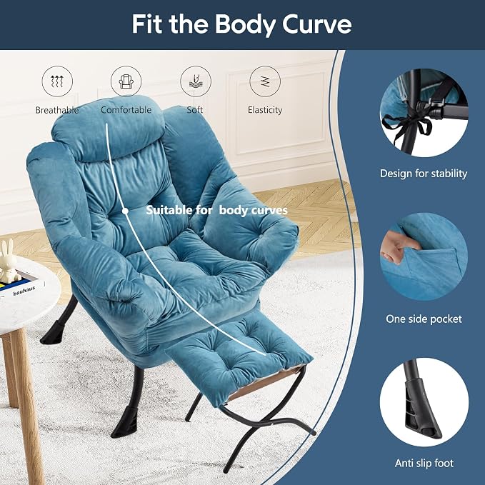 Lazy Chair with Folding Ottoman Modern Large Accent Chair, Contemporary Lounge - Image 4