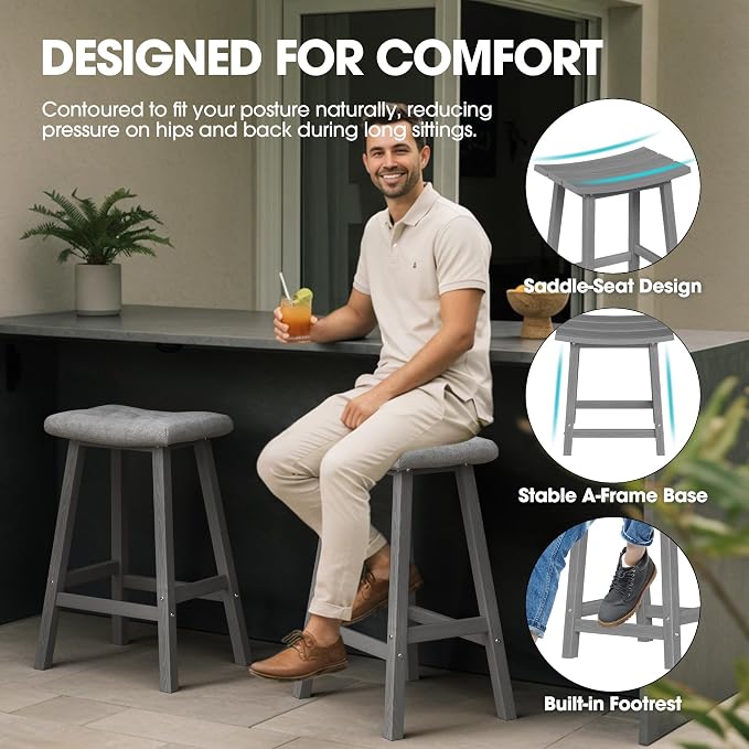 Ciokea 2 Set 29" Outdoor Bar Stools - Image 4