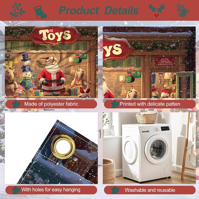 Santa Store Garage Door Decorations 6x13FT, Christmas Window Display Backdrop - Image 3