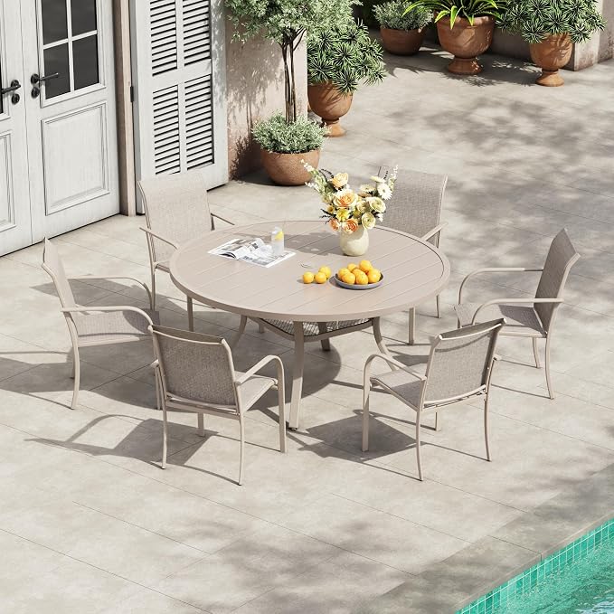 VICLLAX 7 Pieces Patio Outdoor Dining Set, 47.2" Round Metal Table by HOME