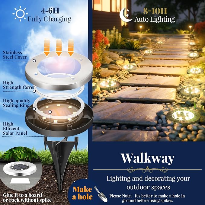 SOLPEX Solar Ground Lights, 16 Pack Solar Lights Outdoor Waterproof, 8 LED - Image 3