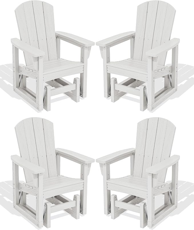 SERWALL Outdoor Glider Chair Set of 4, HDPE Wood-Like Patio Glider Rocker by SERWALL