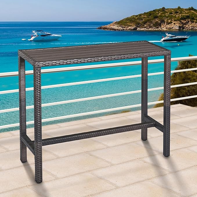 Outdoor Bar Table Patio Counter Height Table 45" Long Wicker High Top Pub Table by PatioNovagarden