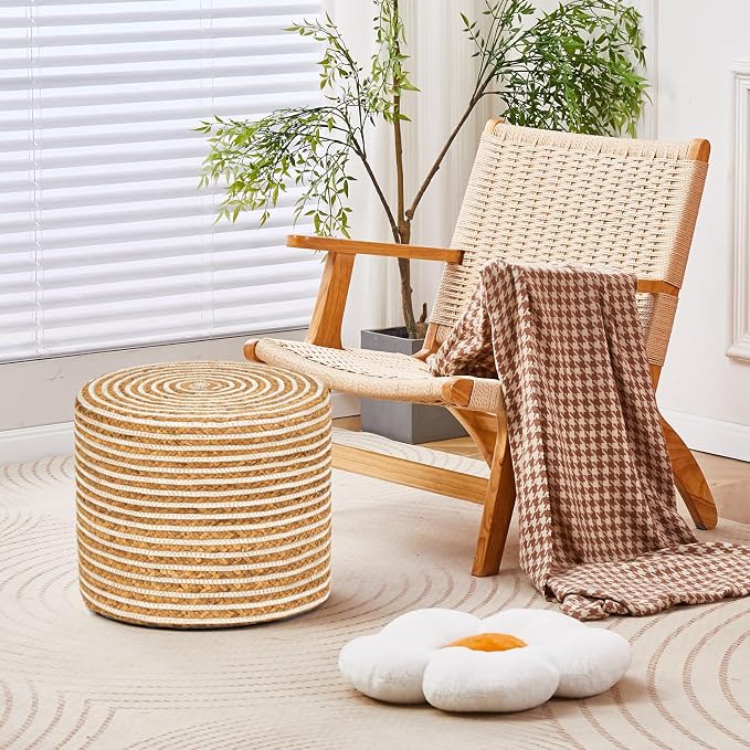 Wimarsbon 18'' Ottoman Pouf, Natural Braided Poof, Rustic Handweave Lounge - Image 2