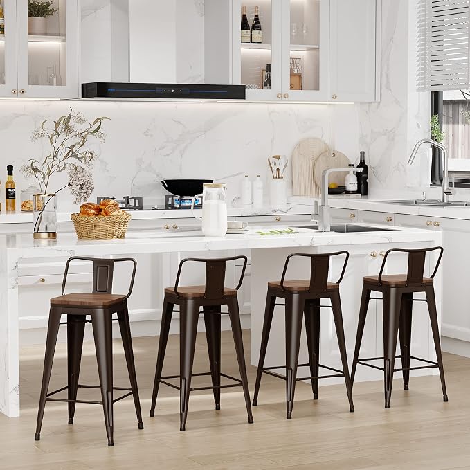 Changjie Furniture 24 Inch Bar Stools Set of 4 Industrial Metal Barstools - Image 4