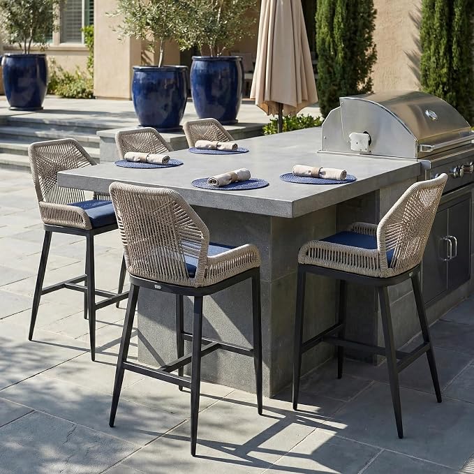 PURPLE LEAF Patio Sunbrella Bar Stools 28" H Set of 2 Handwoven Wicker Bar - Image 3