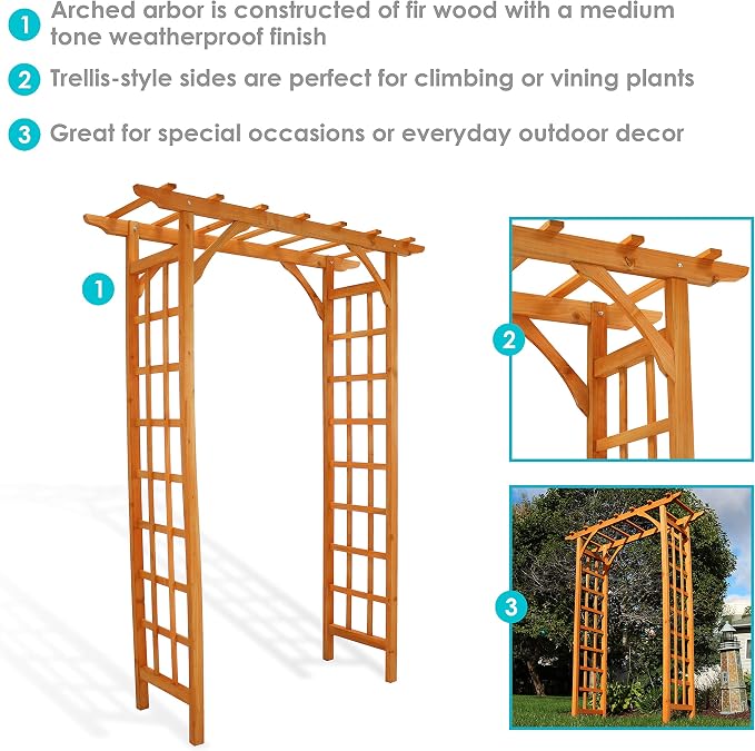 Sunnydaze 78-Inch Wooden Garden Arbor Walkway Wedding Arch - Image 2