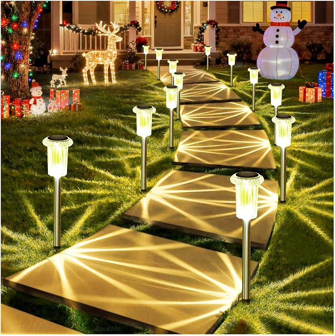 DenicMic Solar Lights Outdoor 10 Pack Waterproof 3000K Warm White LED Stainless - Image 8