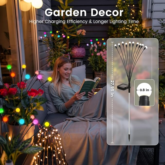 Solar Garden Lights Swaying, 20 LED Firefly Lights Outdoor Waterproof, Garden - Image 4