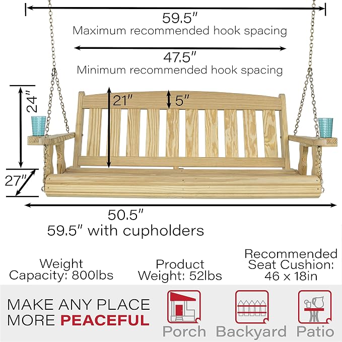 Amish Casual Heavy Duty 800 Lb Mission Treated Porch Swing - Image 6