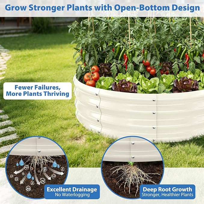 Round Galvanized Raised Garden Bed, Flowers & Herbs, Heavy Duty Rust-Resistant - Image 5
