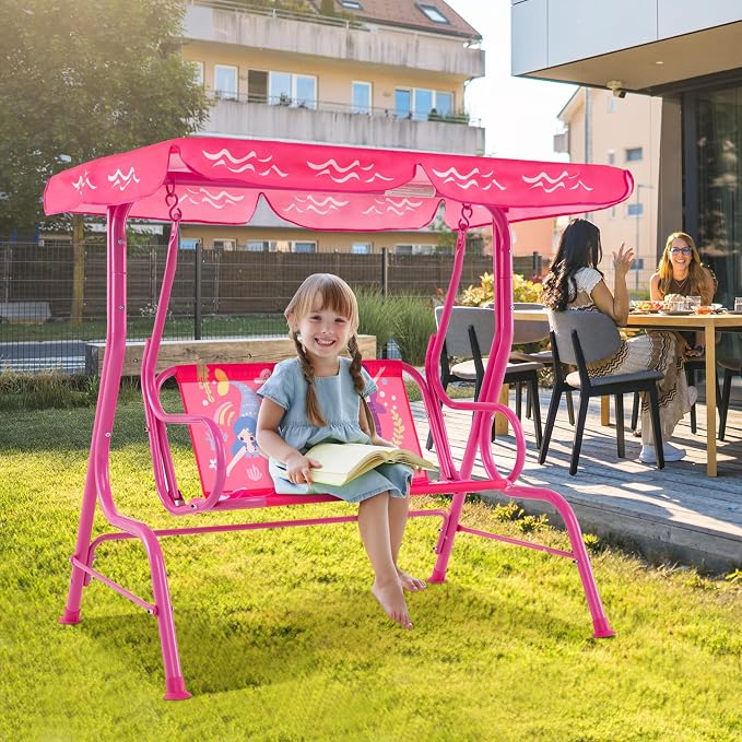 HONEY JOY Kids Patio Swing, 2-Seater Outdoor Porch Swing Lounge Chair, - Image 7