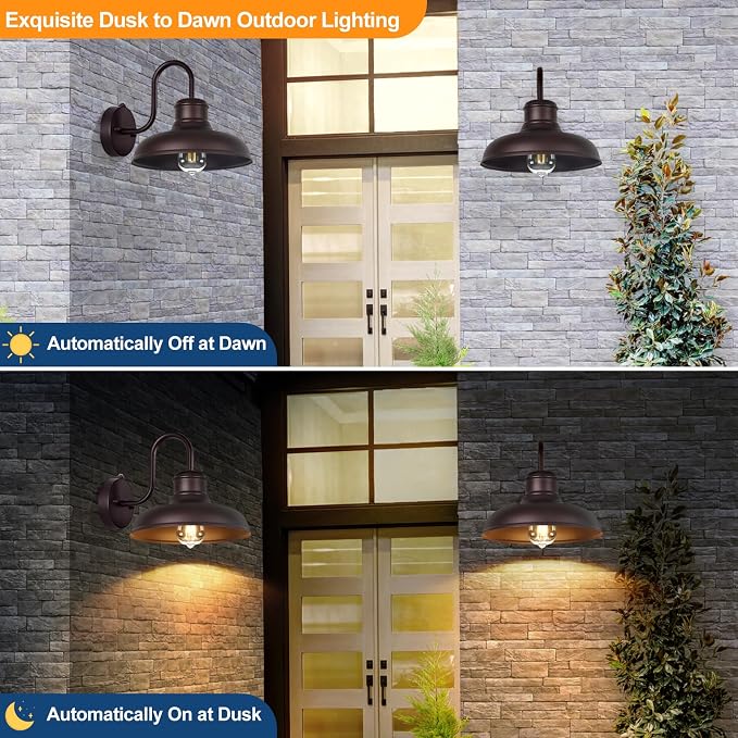 TOBUSA 2-Pack Dusk to Dawn Outdoor Wall Lights, Waterproof Farmhouse Gooseneck - Image 2