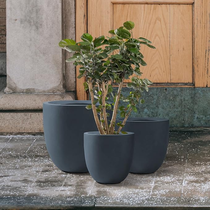 Kante 20", 13.4" Dia Round Concrete Planters, Outdoor Indoor Modern Decorative - Image 11