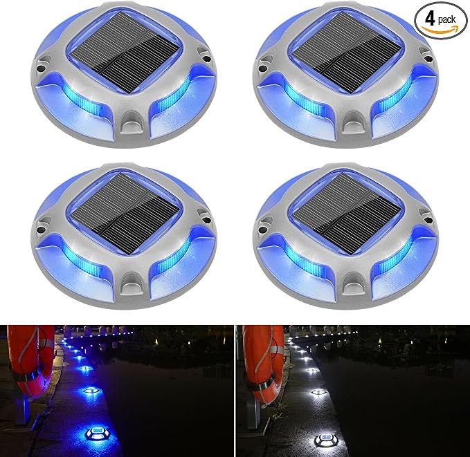 VOLISUN Solar Driveway Lights Dock Marine Lights 4 Pack, 2 Colors in 1 by VOLISUN