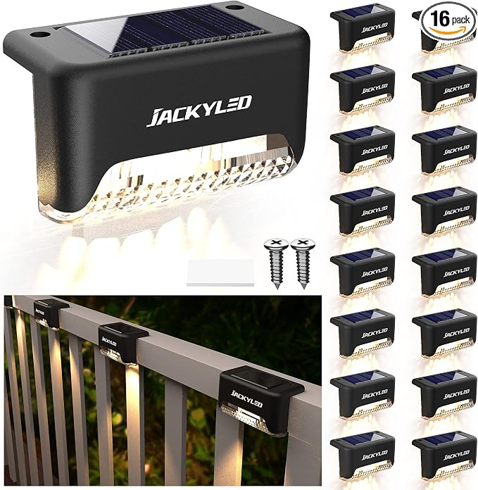 JACKYLED 16 Pack, Step Lights Waterproof LED Solar Power Outdoor Fence Light by JACKYLED