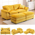 84.6” Corduroy Loveseat with Ottoman, Oversized Double Chaise Lounge Chair by ZXDesign