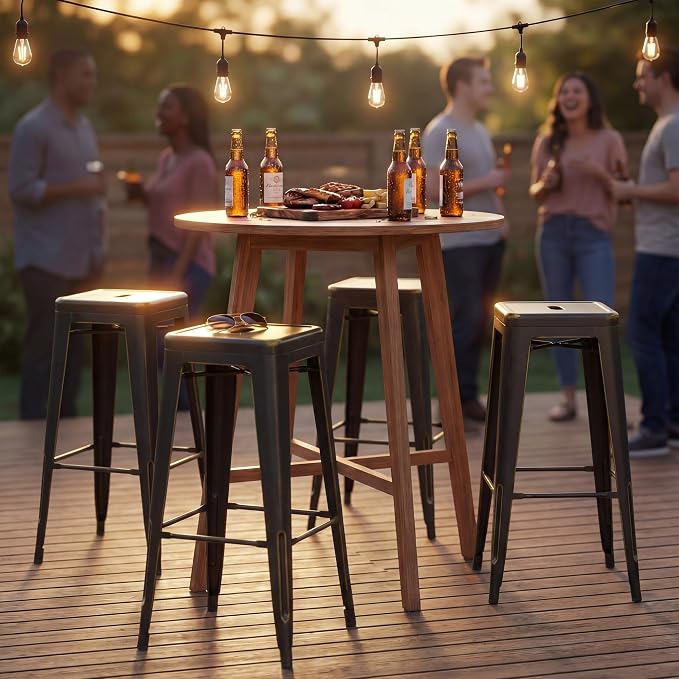 Shahoo 30 Inches Metal Bar Stools Counter Height Stackable Backless Stools - Image 9