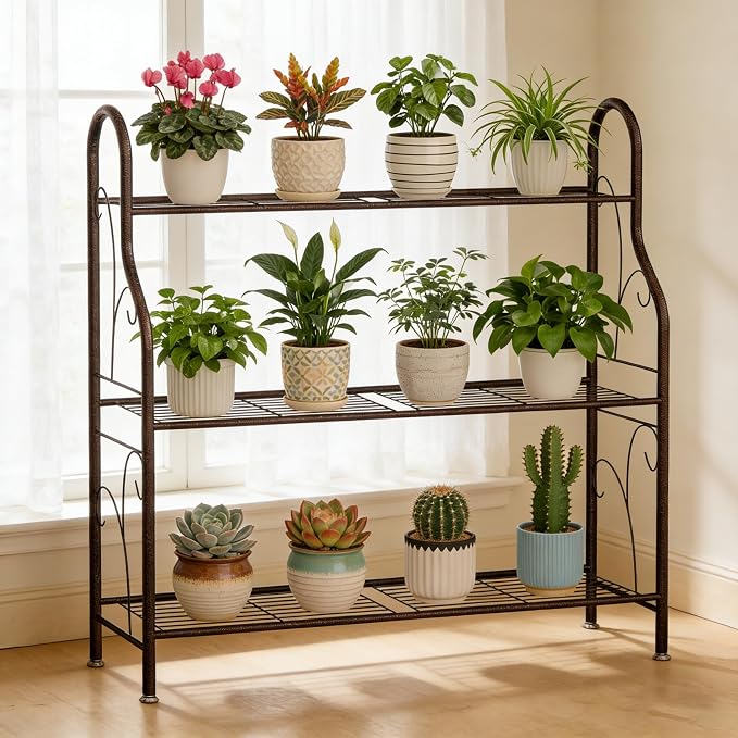 SORCEDAS Plant Stand Indoor Outdoor Plant Shelf 3 Tier Metal Corner Flower - Image 3