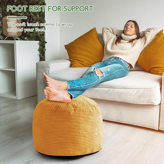 HIGOGOGO Round Stuffed Pouf Ottoman, Corduroy Poufs - Image 5