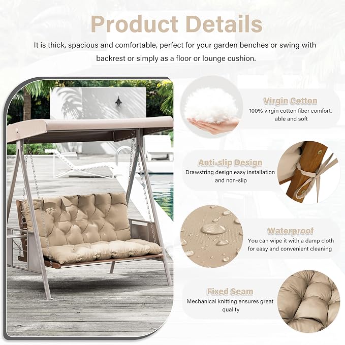 Porch Swing Cushion with Backrest, Waterproof Bench Cushion - Image 3