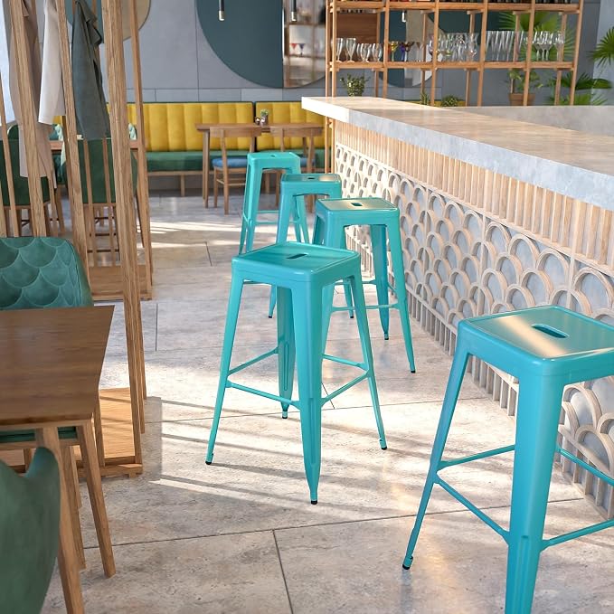 Flash Furniture Commercial Grade 30" High Backless Crystal Teal-Blue - Image 2