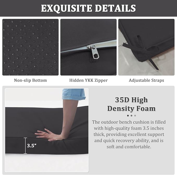 Premium Outdoor Bench Cushions for Patio Furniture 3.5inches Memory Foam Bench - Image 5