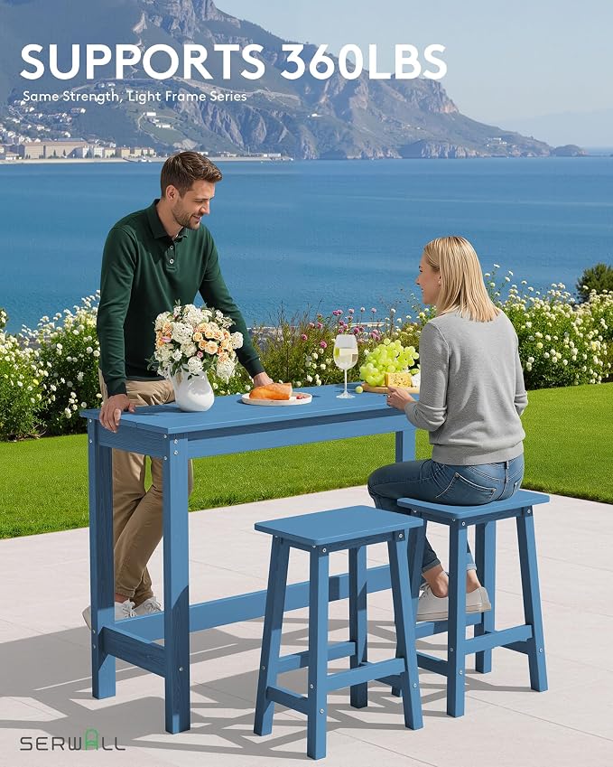 SERWALL 3-Piece Outdoor Bar Set, Rectangular All Weather HDPE Bar Height Patio - Image 2
