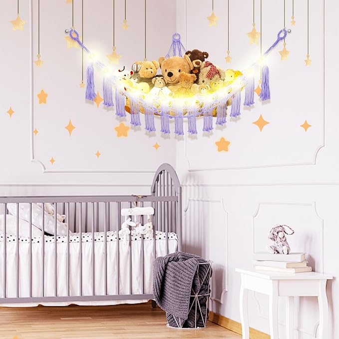 Stuffed Animal Hammock with LED Light, Large Stuffed Animals Storage Corner - Image 2