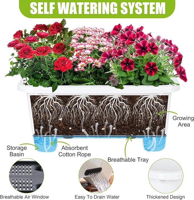 Self-Watering Rectangle Planter Boxes 8-Pack, 15.7-Inch Window Box Planter - Image 2