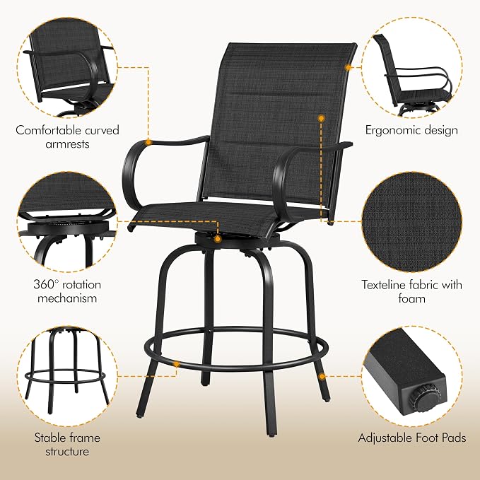 Yaheetech 3Pcs Patio Stools Bar Set, 360 Rotating Swivel Chairs - Image 5