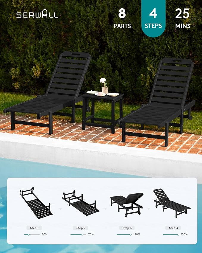 SERWALL Outdoor Chaise Lounge Set of 8, HDPE Pool Lounge Chairs - Image 9