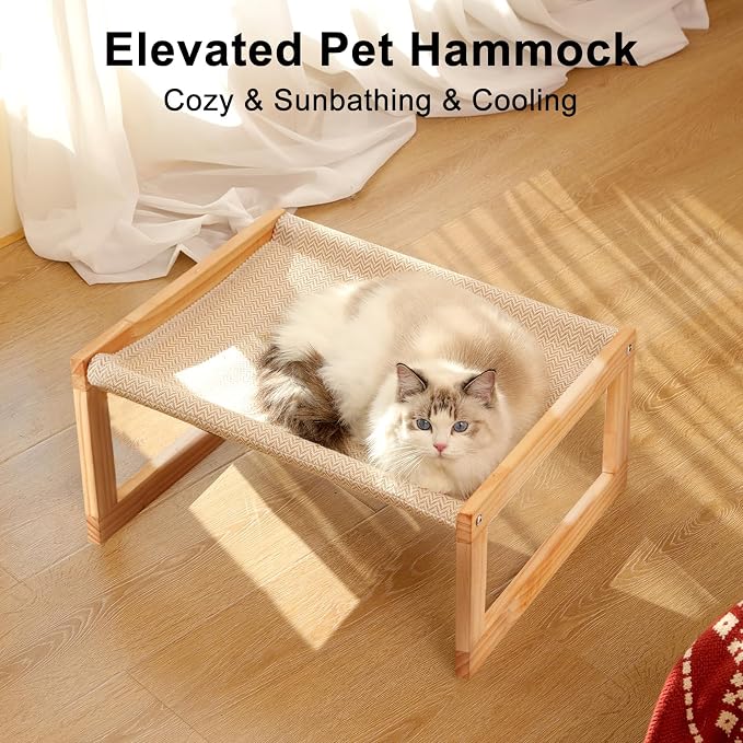 FUKUMARU Dog Bed, Large Breathable Elevated Cat Hammock, Wooden Cat Beds - Image 2