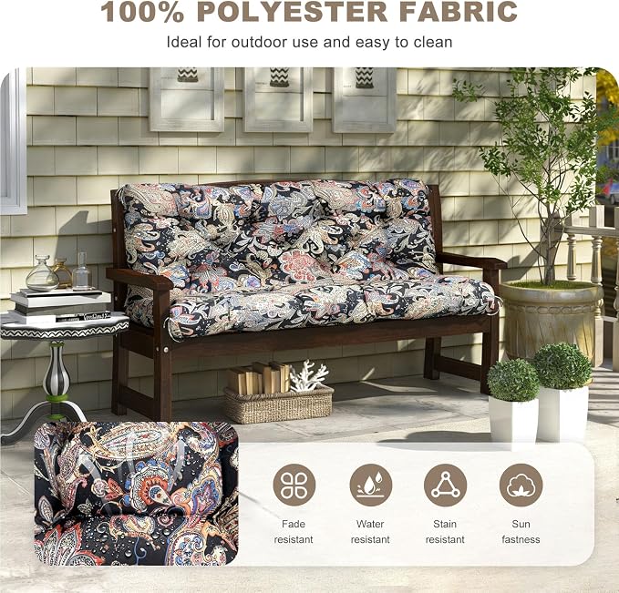 Porch Swing Cushion with Backrest, Waterproof Bench Cushion - Image 2