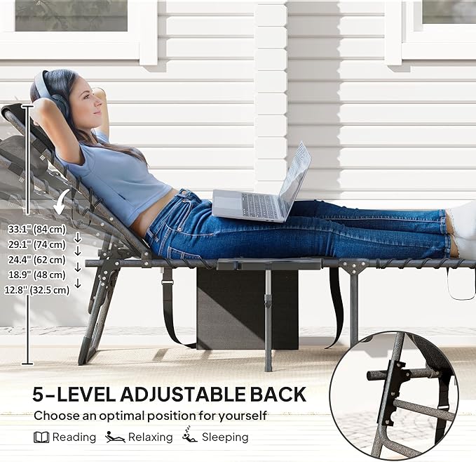 Outsunny Folding Chaise Lounge Chair Outdoor Tanning Chair - Image 4