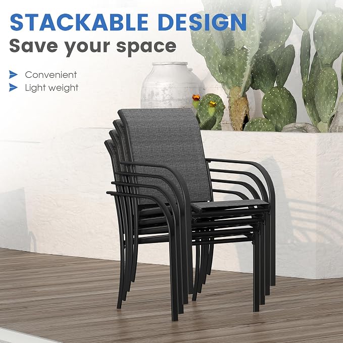 VICLLAX Patio Table and Chair Set of 10, All Weather Metal Round Outdoor Dining - Image 5