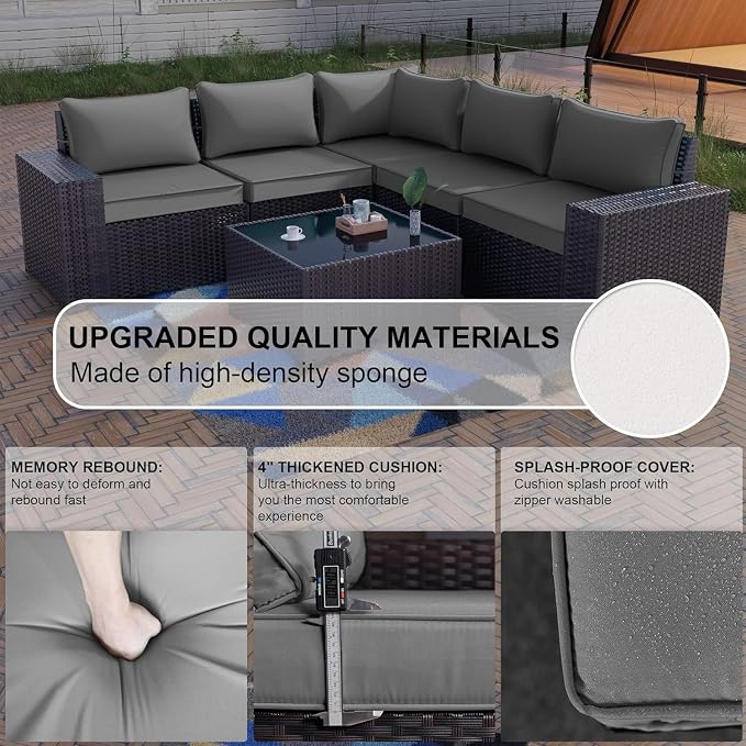 Kullavik 9 Pieces Outdoor Patio Furniture Set, PE Wicker Rattan Sectional Sofa - Image 6