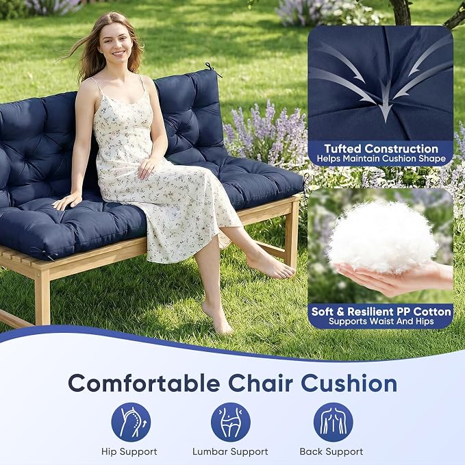 Porch Swing Cushions 60 Inch Waterproof, 2 3-Seater Replacement - Image 2
