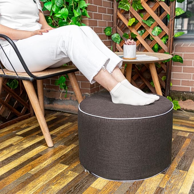 Asuprui Outdoor Indoor Foam Stuffed Ottoman Waterproof Round Ottoman Footrest - Image 3