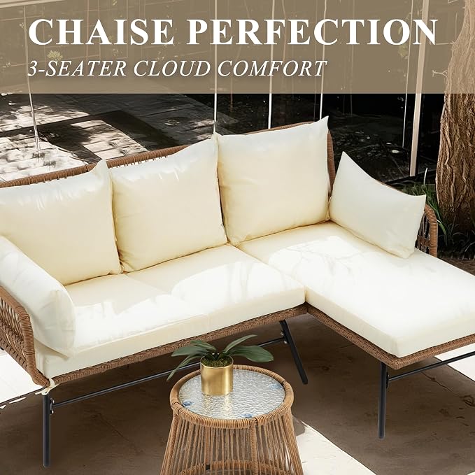 Bezseller 3-Piece Outdoor Patio Furniture Set – L-Shaped Rattan Sectional Sofa - Image 8