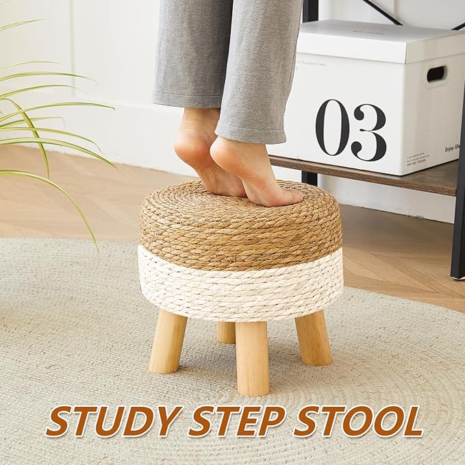 Round Ottoman, Natural Seagrass Footstool - Image 3
