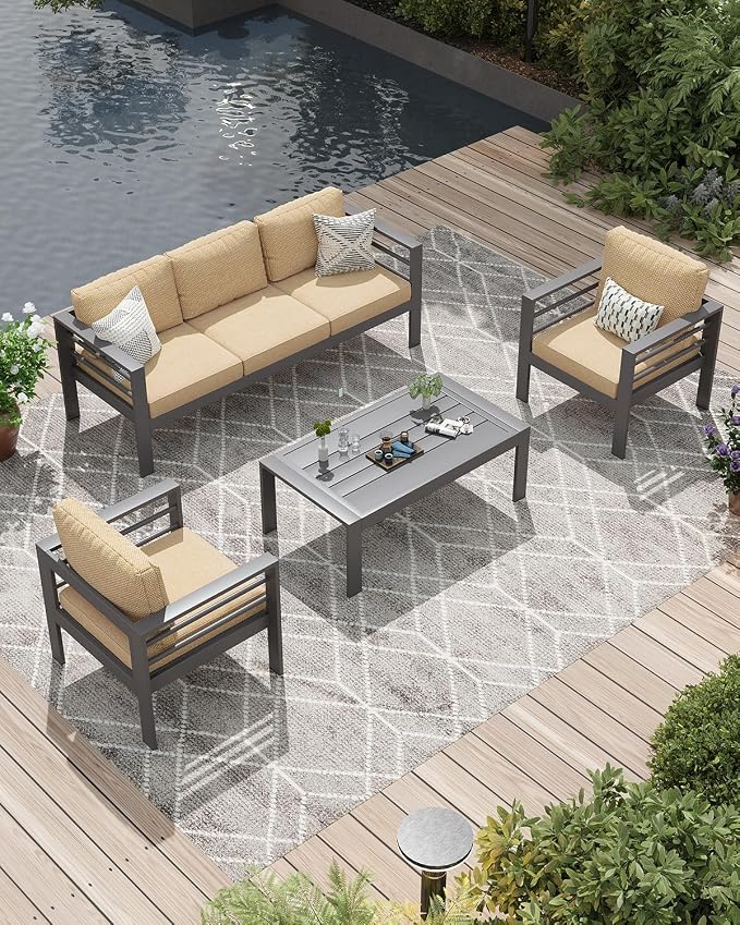 AECOJOY Aluminum Patio Furniture Set, 5 Seats Modern Outdoor Furniture by AECOJOY