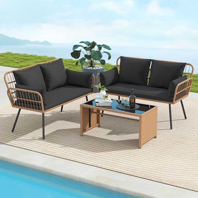 Tangkula Patio Wicker Loveseat, Outdoor Rattan 2-Seat Cushioned Sofa - Image 4