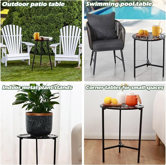 Party Zealot Set of 2 Small Round Metal Side Tables, 13-Inch Black Outdoor End - Image 6