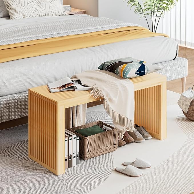 Bamboo Dining Bench, 35 inch Farmhouse Decor Indoor Kitchen Table Bench - Image 3
