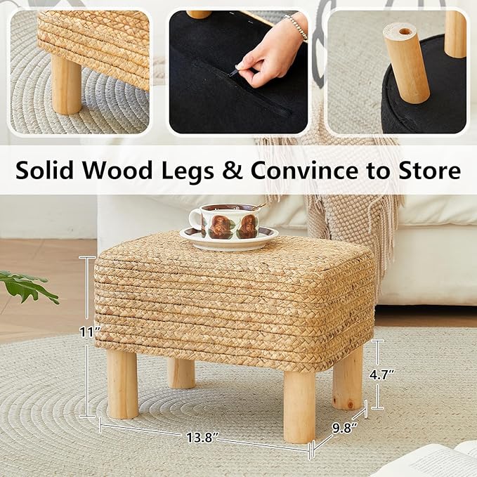Ottoman Foot Stool Rectangular Footrest Natural Seagrass Footstool - Image 3