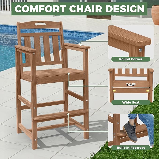 Outdoor Bistro Bar Set, Patio High Top Table and Bar Height Tall Adirondack - Image 5