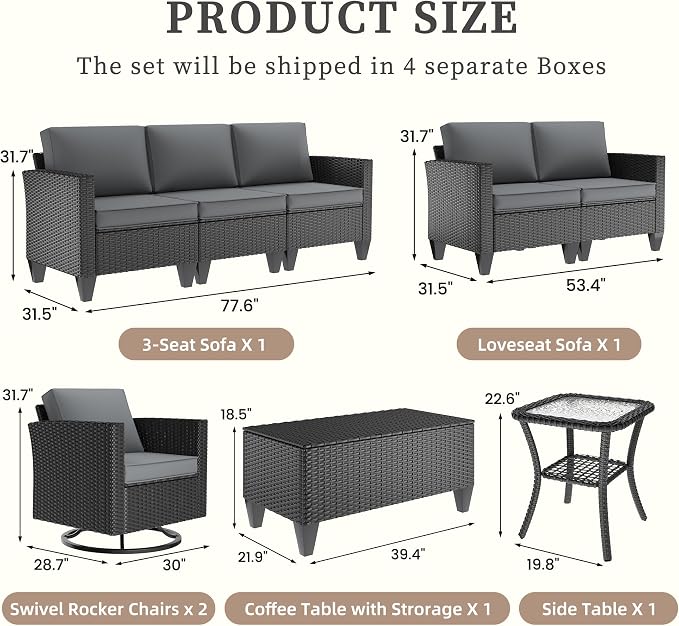 UDPATIO Patio Furniture Set, 6 Pieces Outdoor Furniture Sets - Image 2