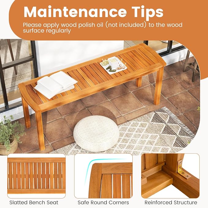 Tangkula Acacia Wood Outdoor Bench, Backless Wooden Garden Bench, Farmhouse - Image 7